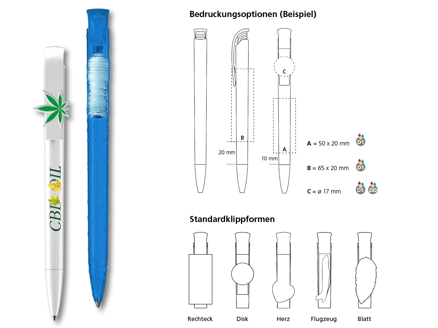 Beispiel Bedruckungsmöglichkeit Kugelschreiber