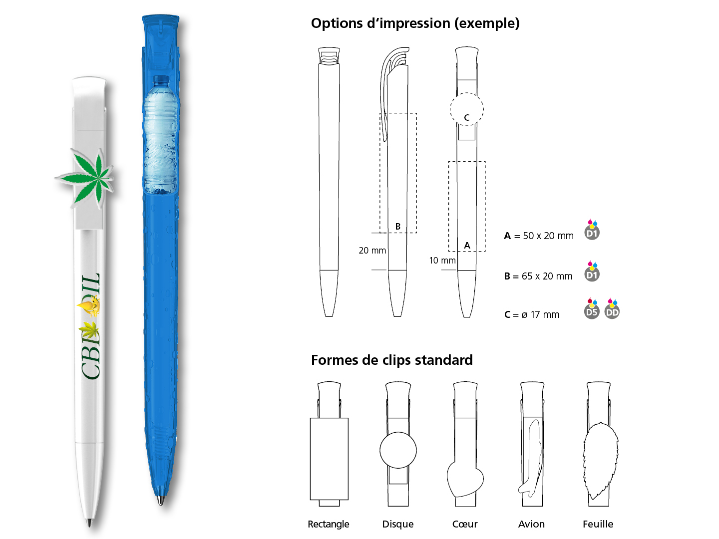 Exemple d'options de configuration stylo à bille